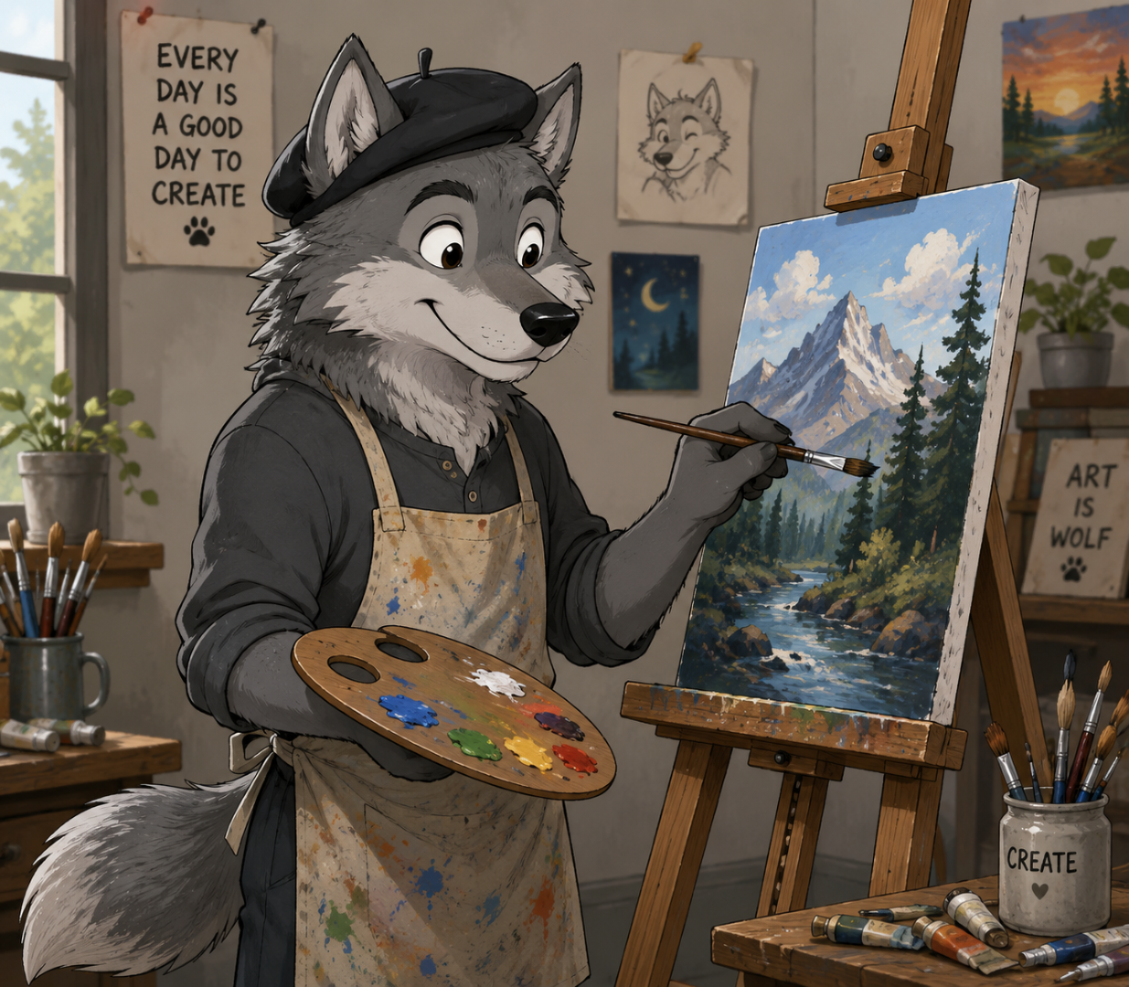 image of a Cartoon Wolf painting